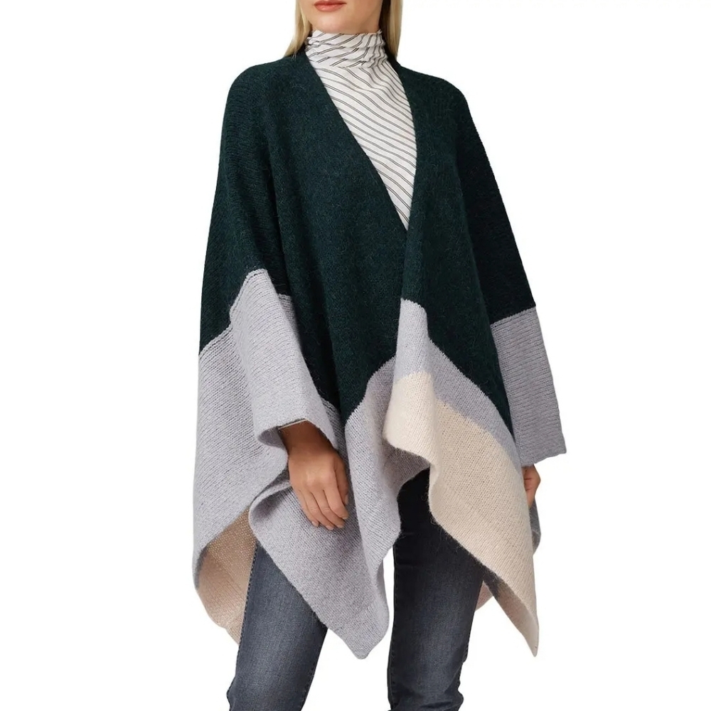 ELK Poncho Sweater Wool Alpaca Colorblock One Size Shawl
